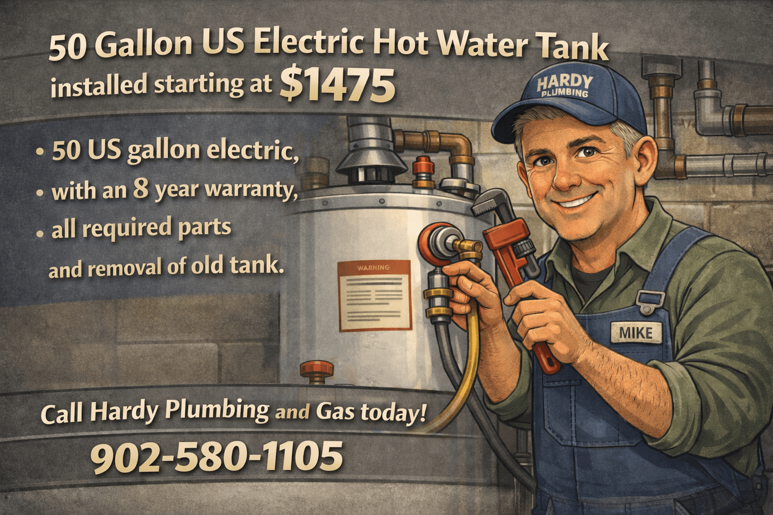 50 gallon electric hot water tank installation in Halifax starting at $1475